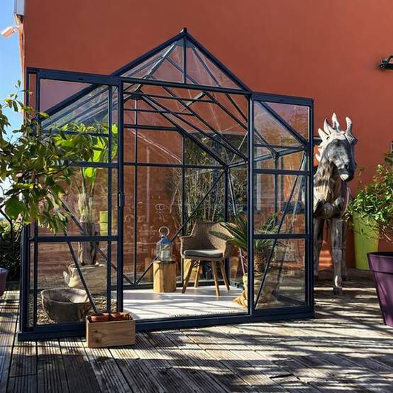LAMS - Serre de jardin verre trempé aluminium anthracite 4,9 m² Laurus avec embase - Lams - Image 1
