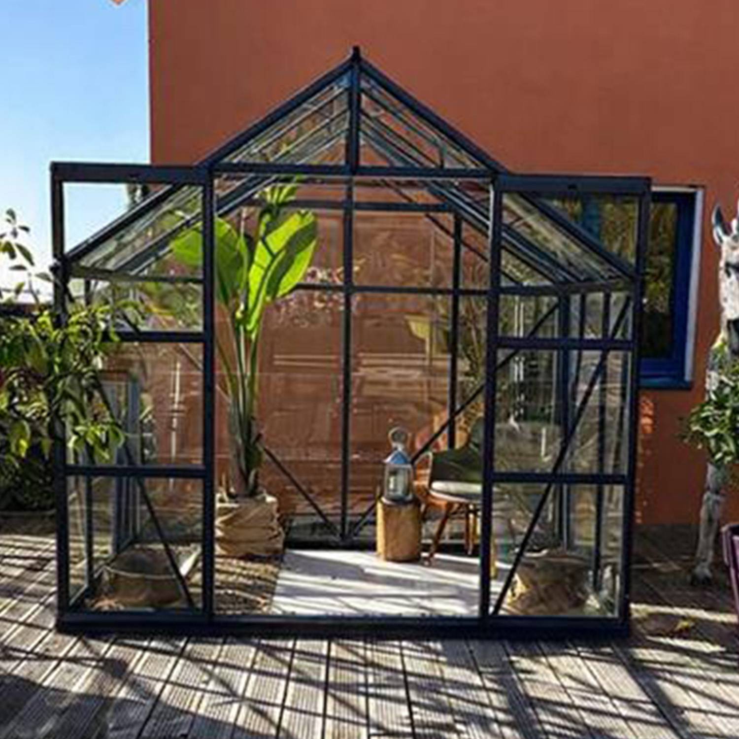 LAMS - Serre de jardin verre trempé aluminium anthracite 4,9 m² Laurus avec embase - Lams - Image 3