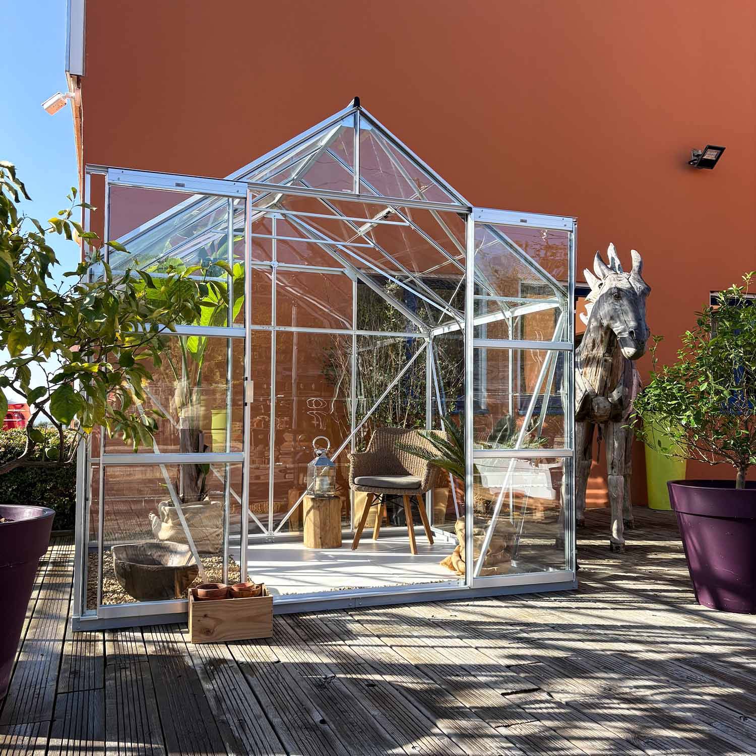 LAMS - Serre de jardin verre trempé aluminium brut 4,9 m² Laurus avec embase - Lams