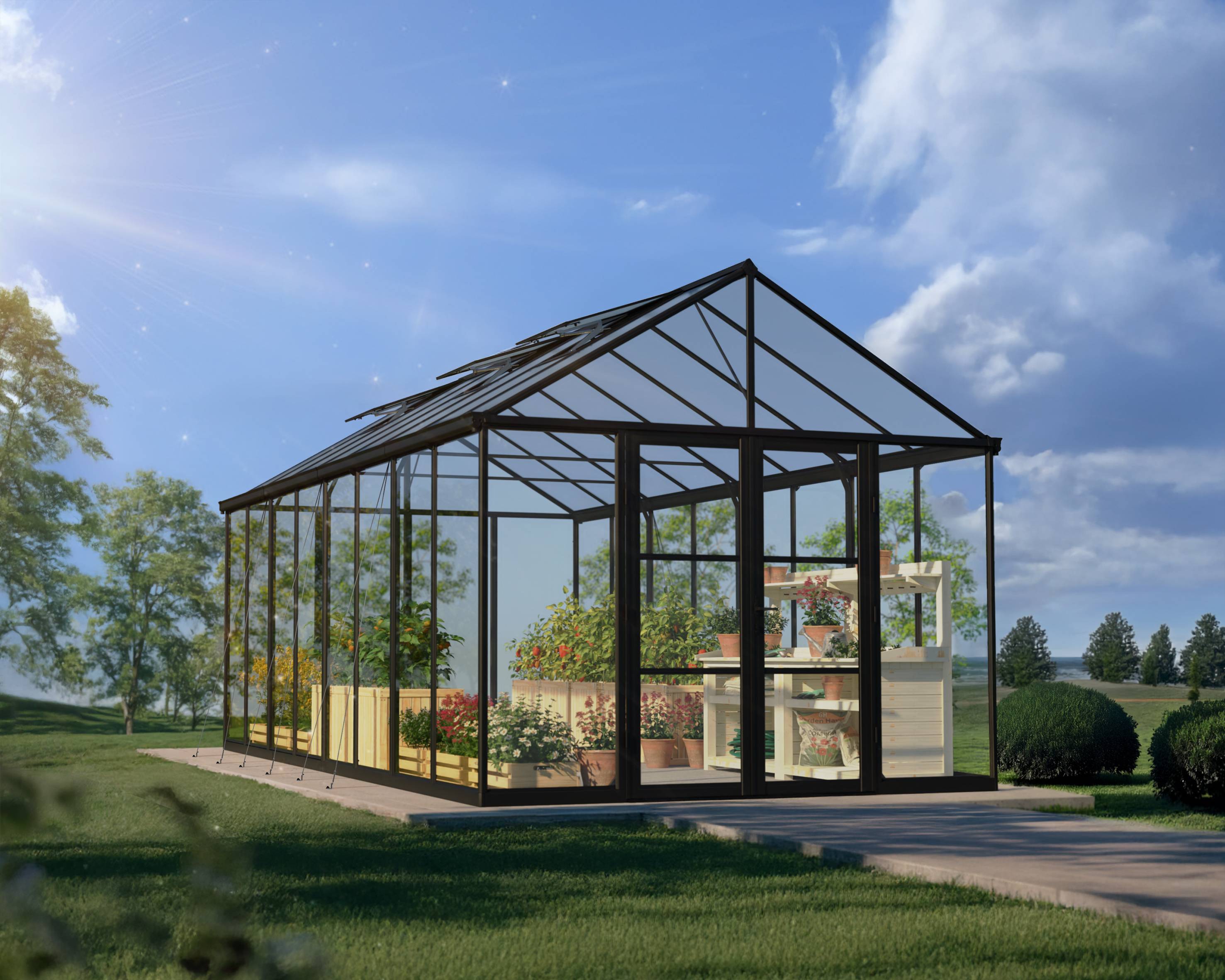 Canopia by Palram - Serre de jardin polycarbonate aluminium noir 18,4 m² Aria avec embase - Canopia by Palram - Image 1