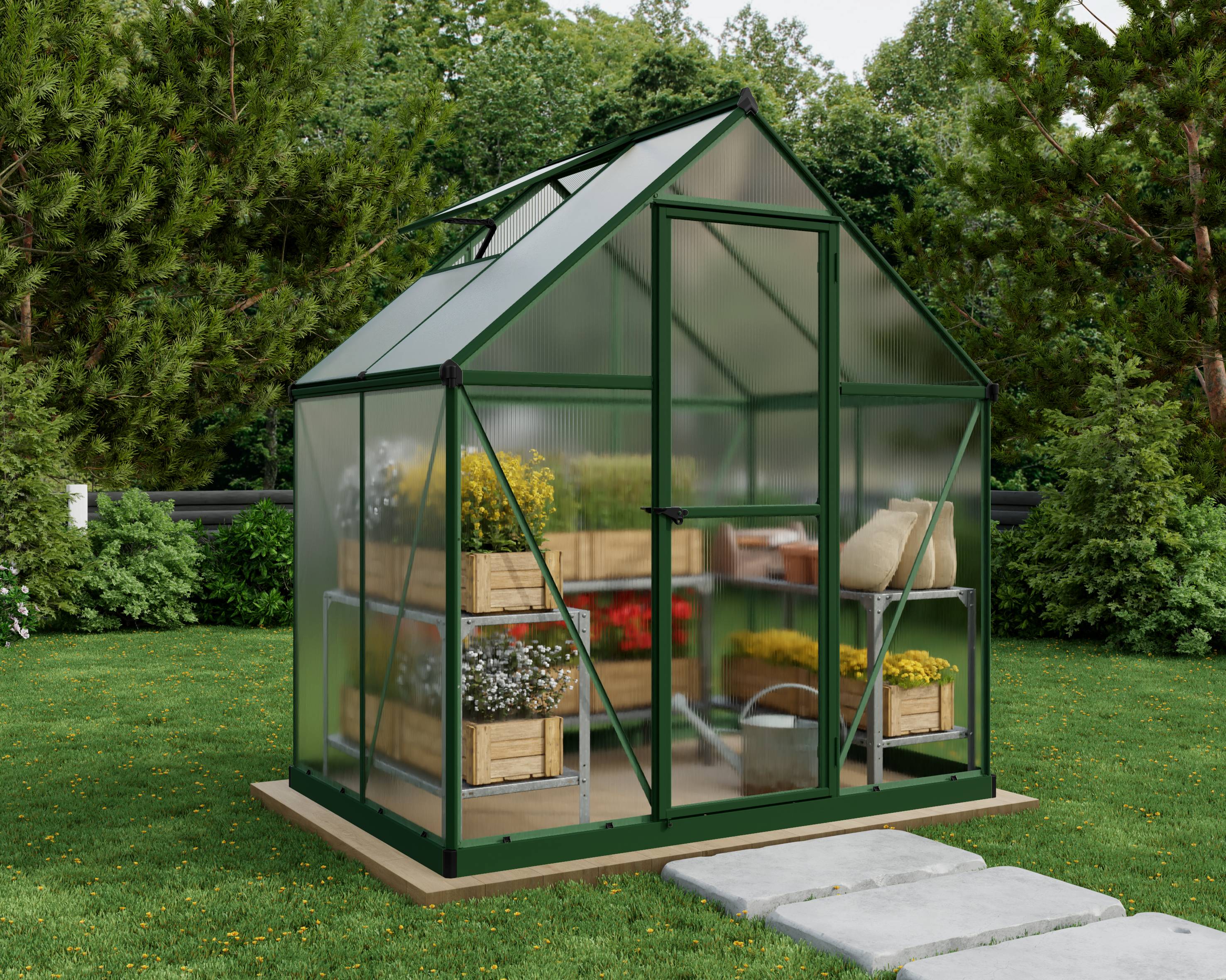 Canopia by Palram - Serre de jardin polycarbonate aluminium vert 2,3 m² Mythos avec embase - Canopia by Palram - Image 1