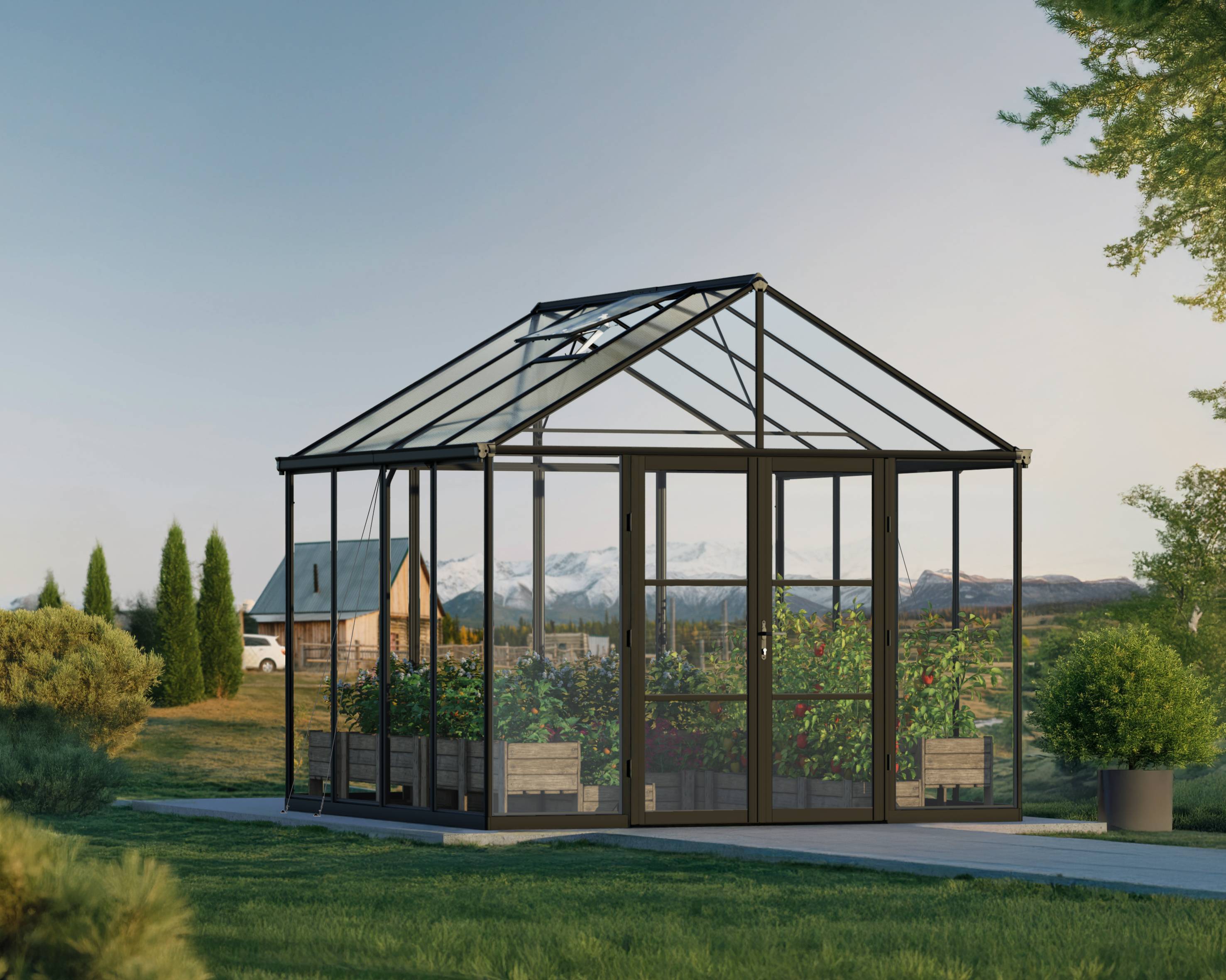 Canopia by Palram - Serre de jardin polycarbonate aluminium noir 9,3 m² Aria avec embase - Canopia by Palram