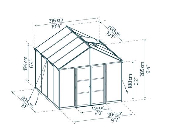 Canopia by Palram - Serre de jardin polycarbonate aluminium noir 9,3 m² Aria avec embase - Canopia by Palram - Image 3