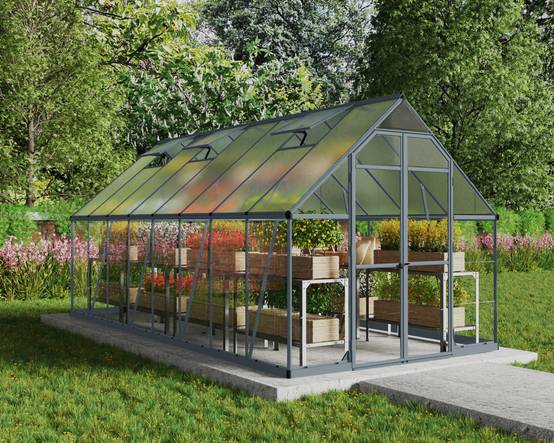 Canopia by Palram - Serre de jardin polycarbonate aluminium anthracite 11,9 m² Balance avec embase - Canopia by Palram - Image 1