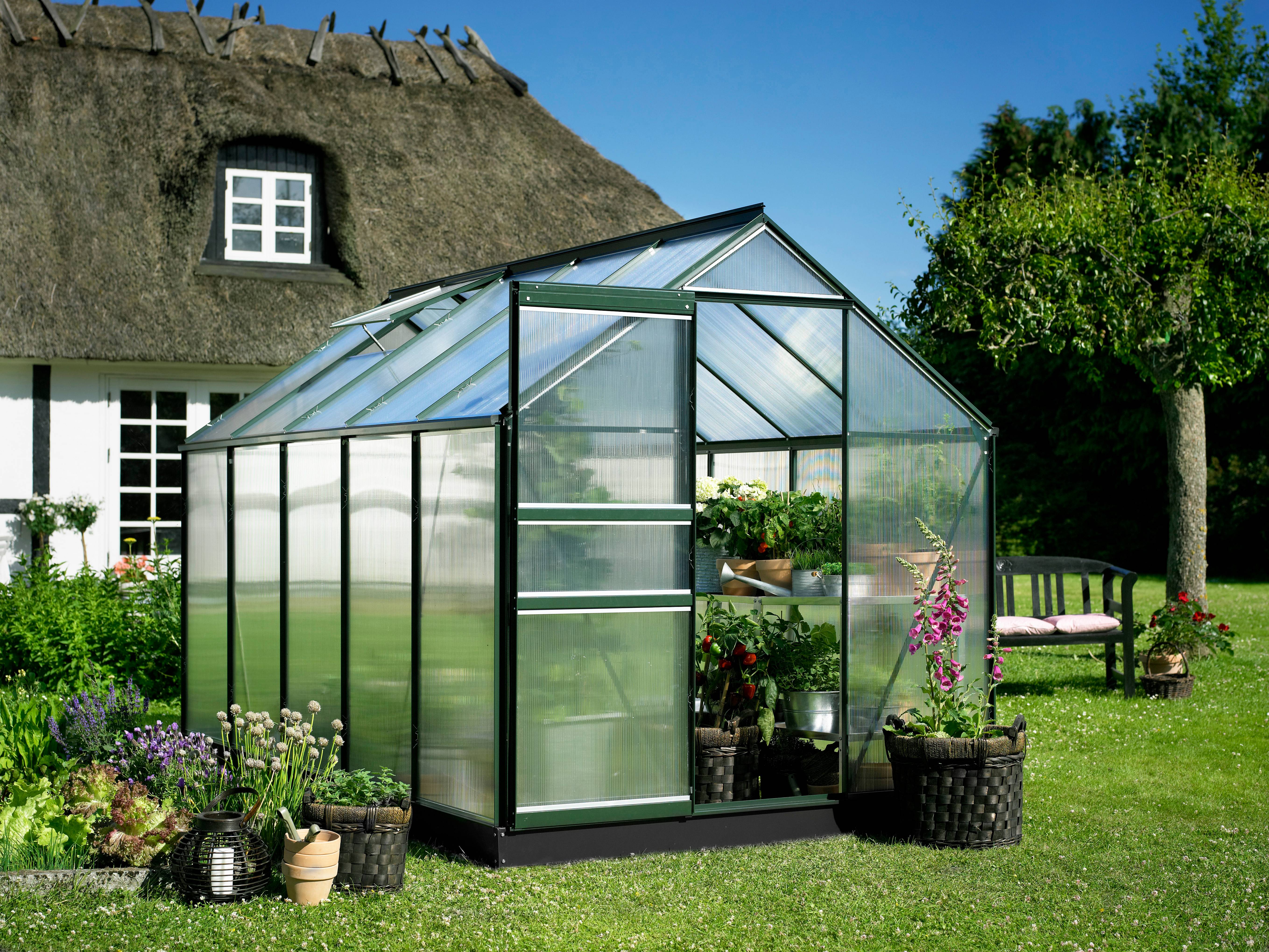 Halls - Serre de jardin polycarbonate aluminium vert 6,2 m² Popular 106 - Halls