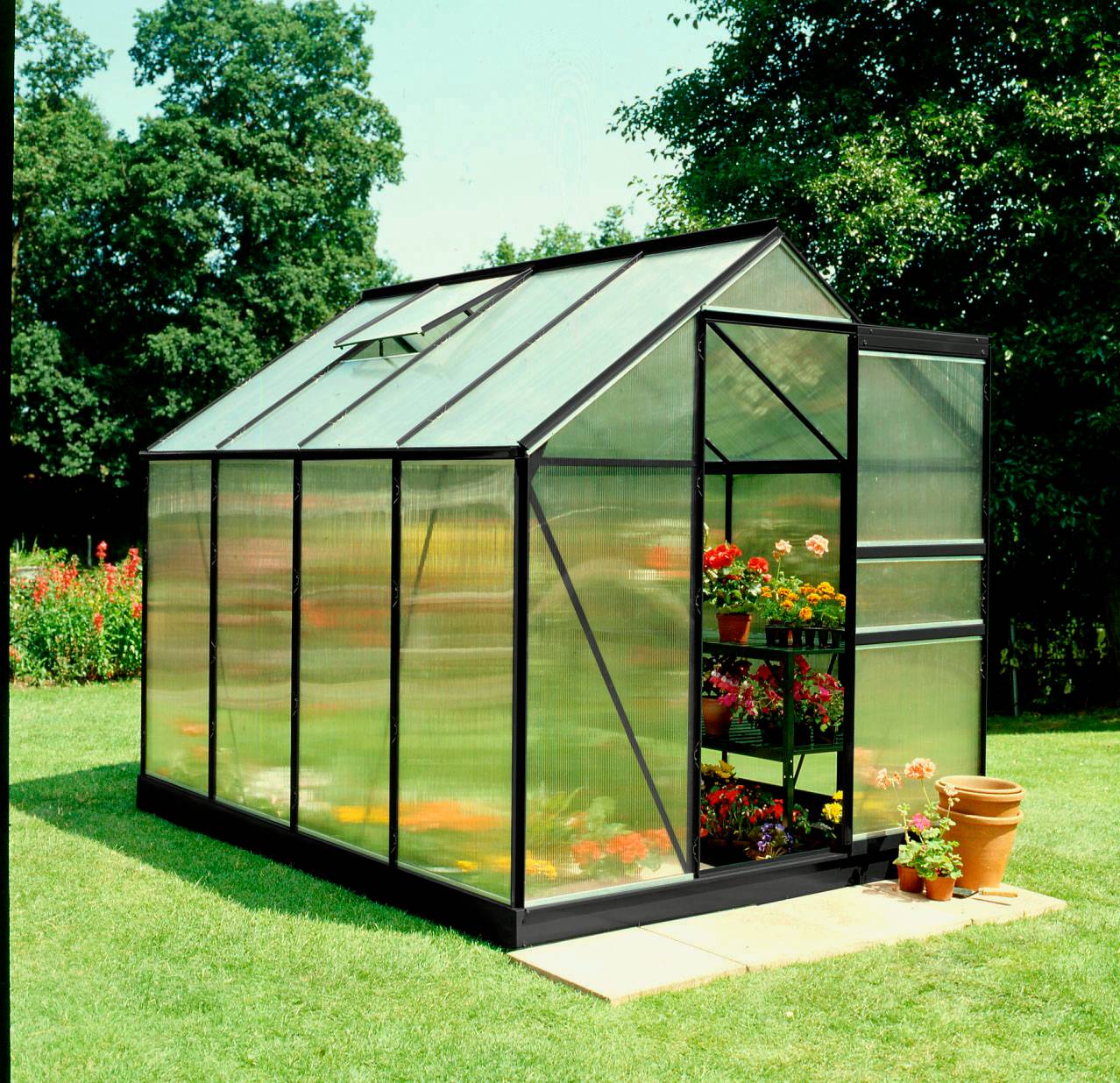 Halls - Serre de jardin polycarbonate aluminium noir 5 m² Popular 86 - Halls