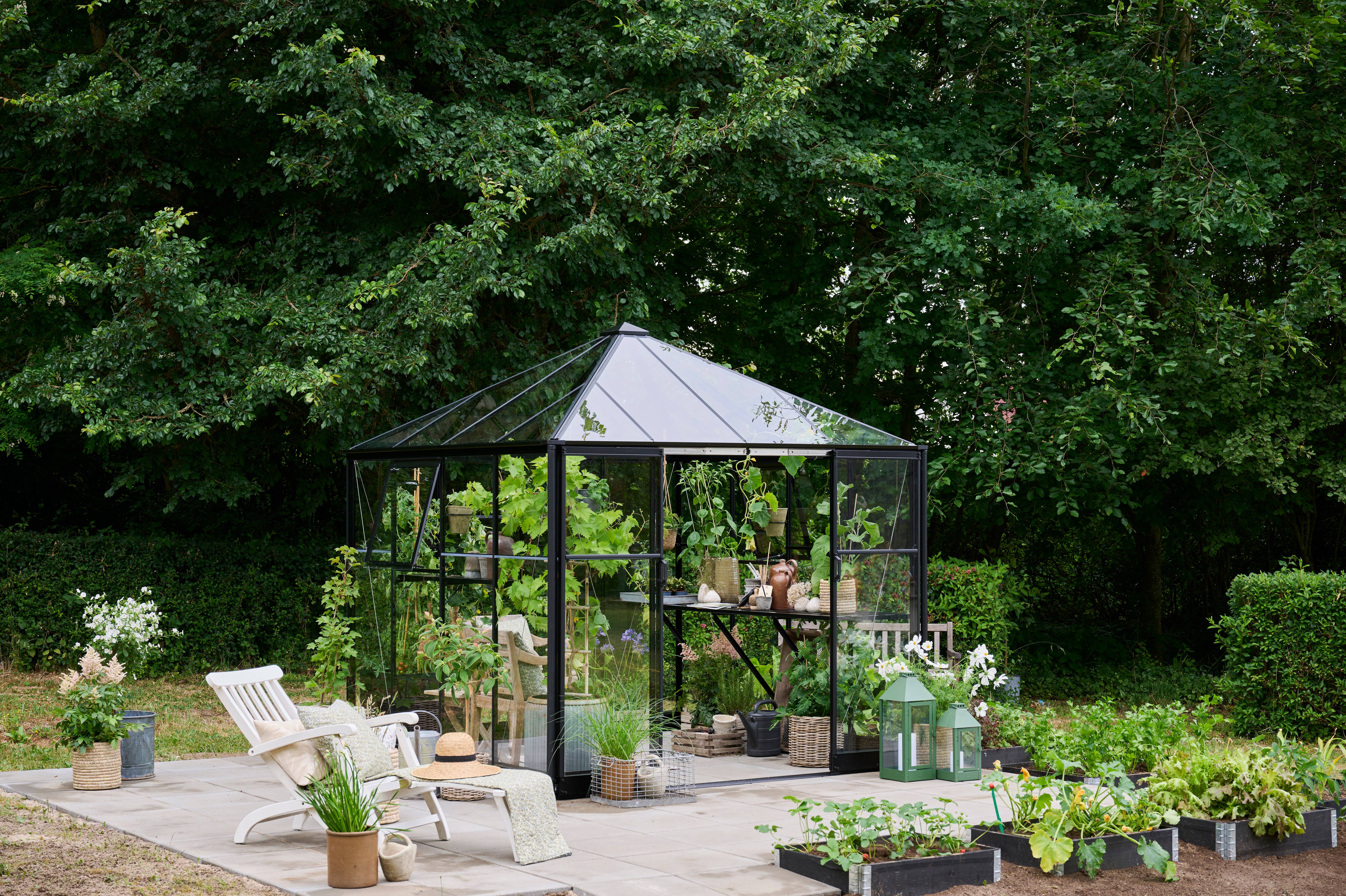 Halls - Serre de jardin verre trempé aluminium noir 6,3 m² Qube Square 8 - Halls