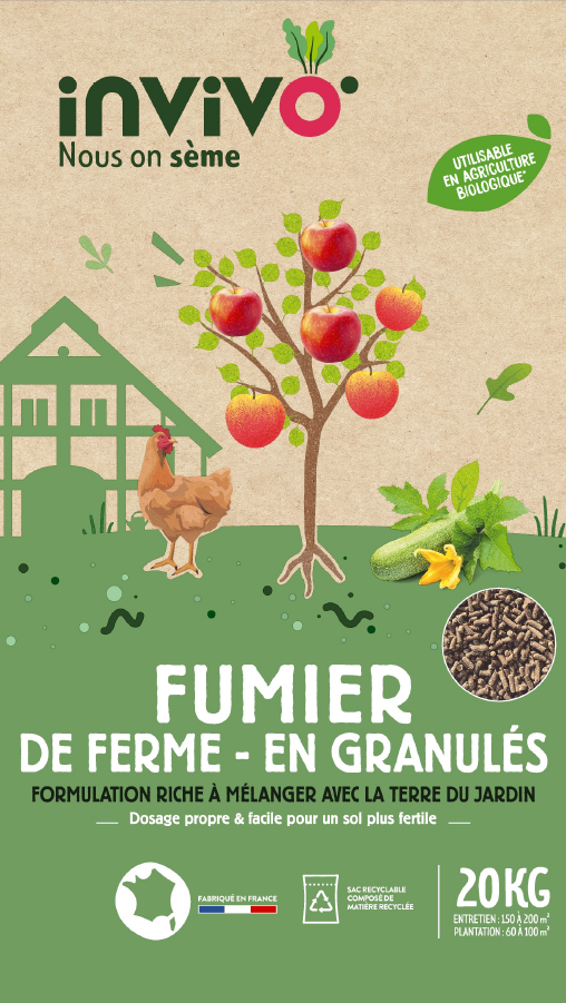 Invivo Nous On Sème - Fumier de ferme en granulés sac de 20 kg - INVIVO Nous on sème - Imagen 1