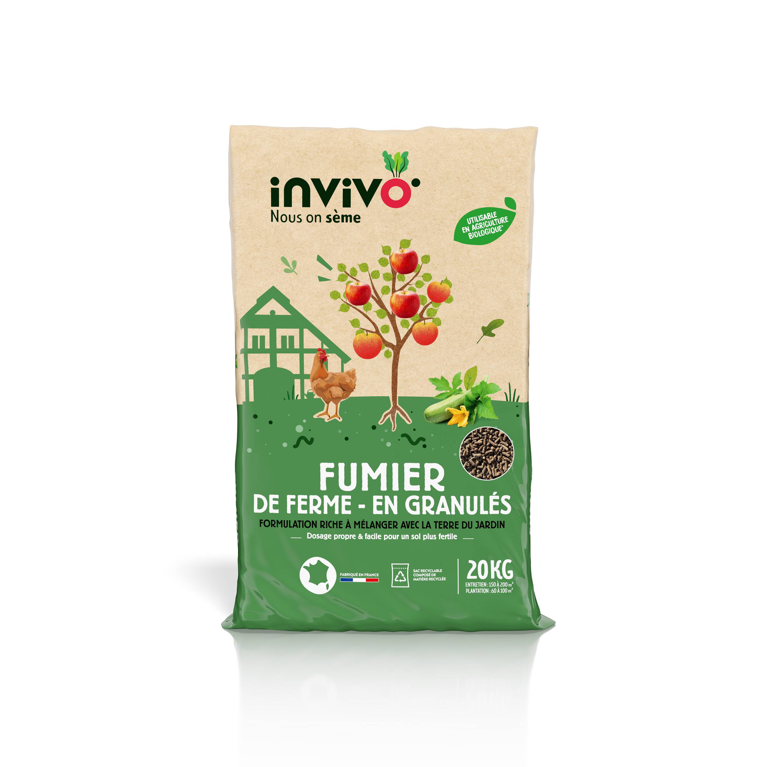 Invivo Nous On Sème - Estiércol de granja en gránulos bolsa de 20 kg - INVIVO Nosotros sembramos