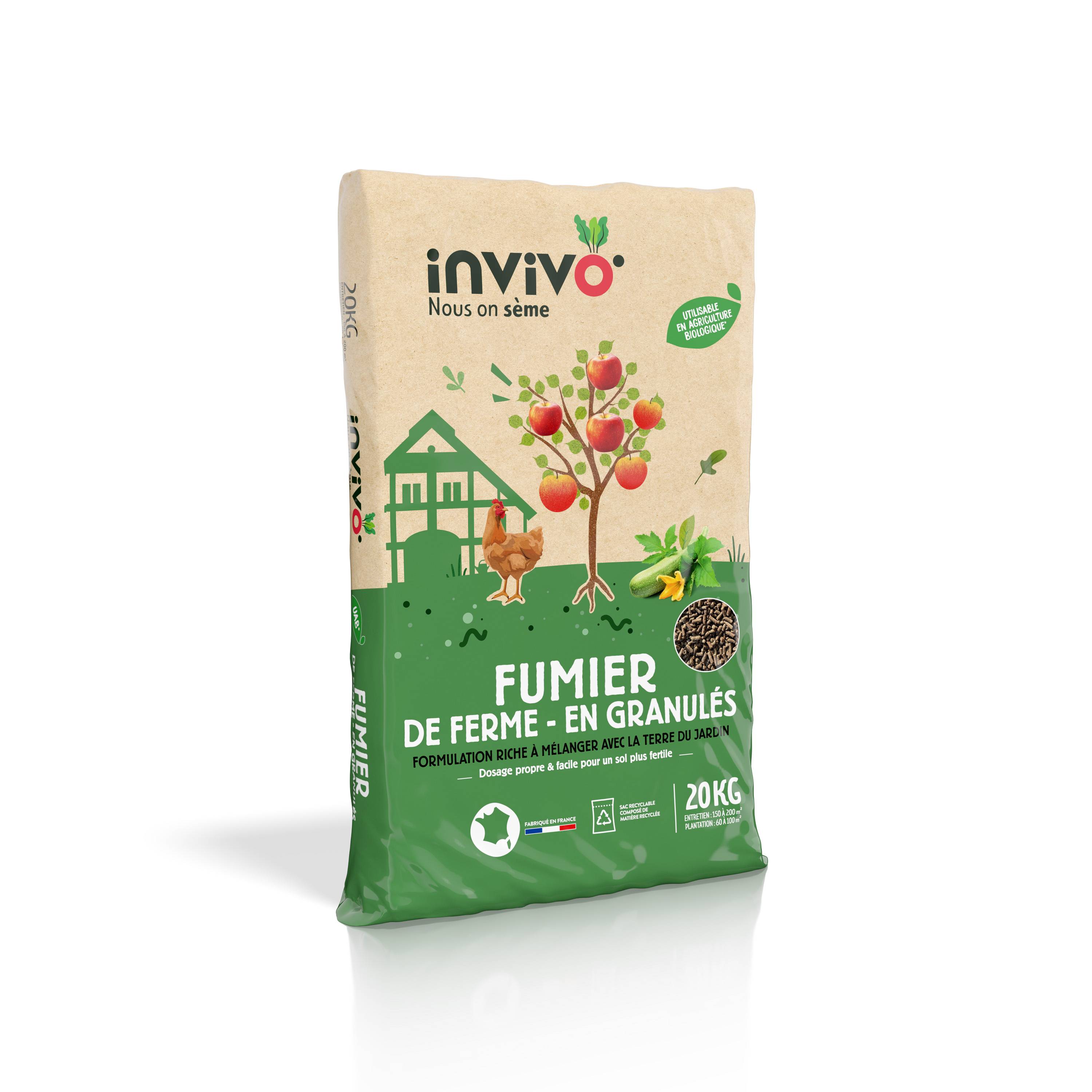 Invivo Nous On Sème - Estiércol de granja en gránulos bolsa de 20 kg - INVIVO Nosotros sembramos - Imagen 4