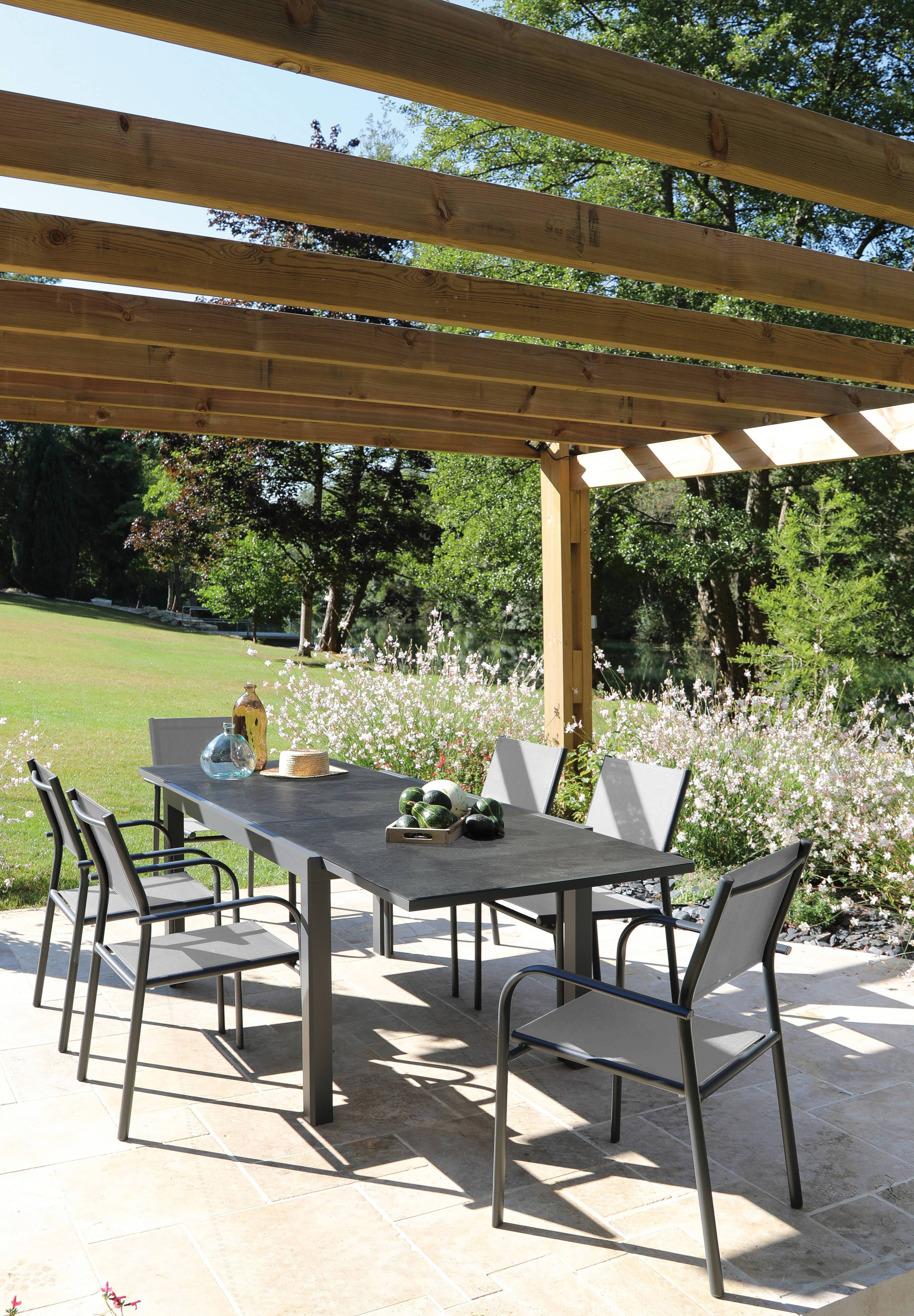 Proloisirs - Mesa de jardín rectangular, extensible. Estructura de aluminio y tablero de cerámica. - Imagen 2