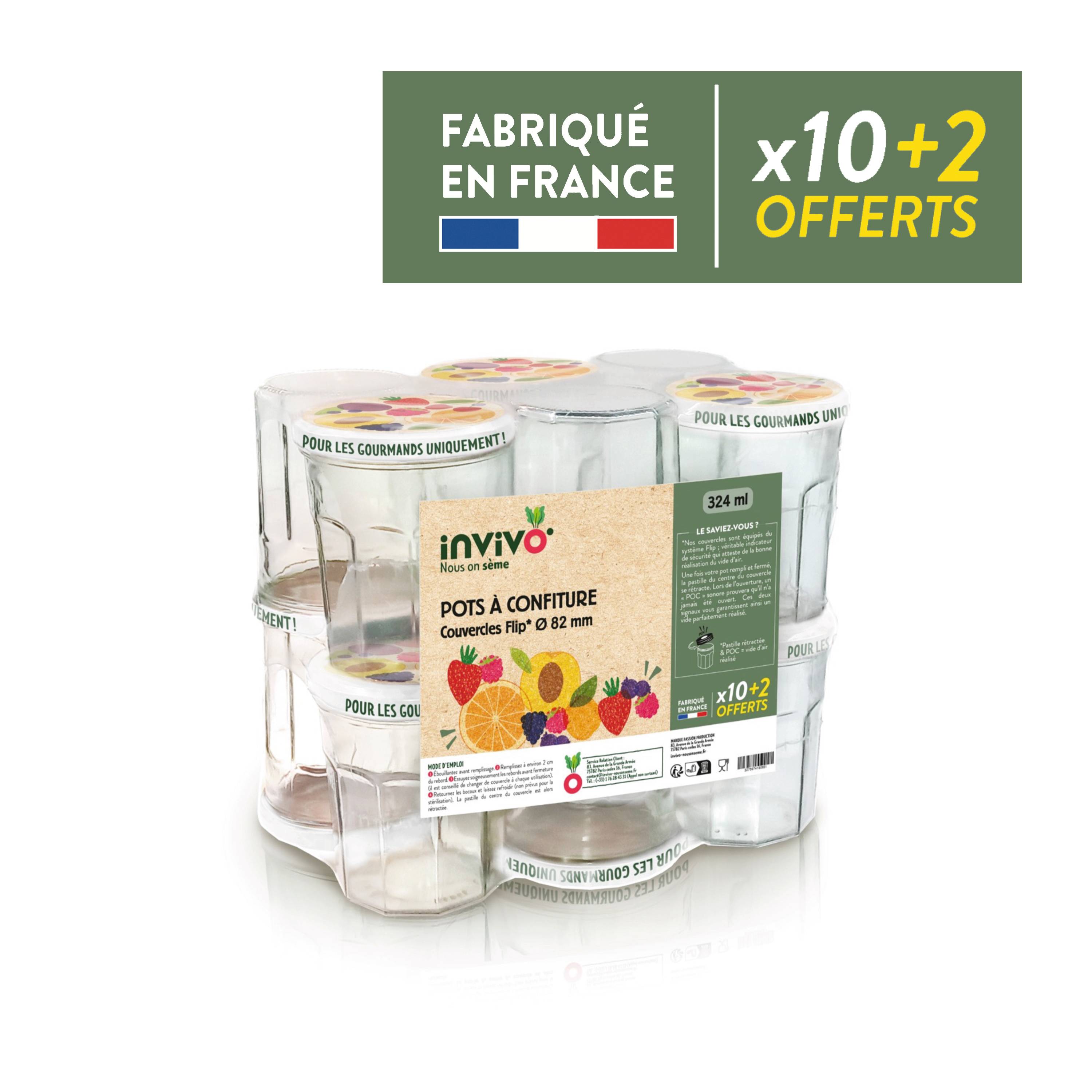 Invivo Nous On Sème - Pots à confiture 324 ml Ø 82 mm x10 + 2 offerts - INVIVO Nous on sème