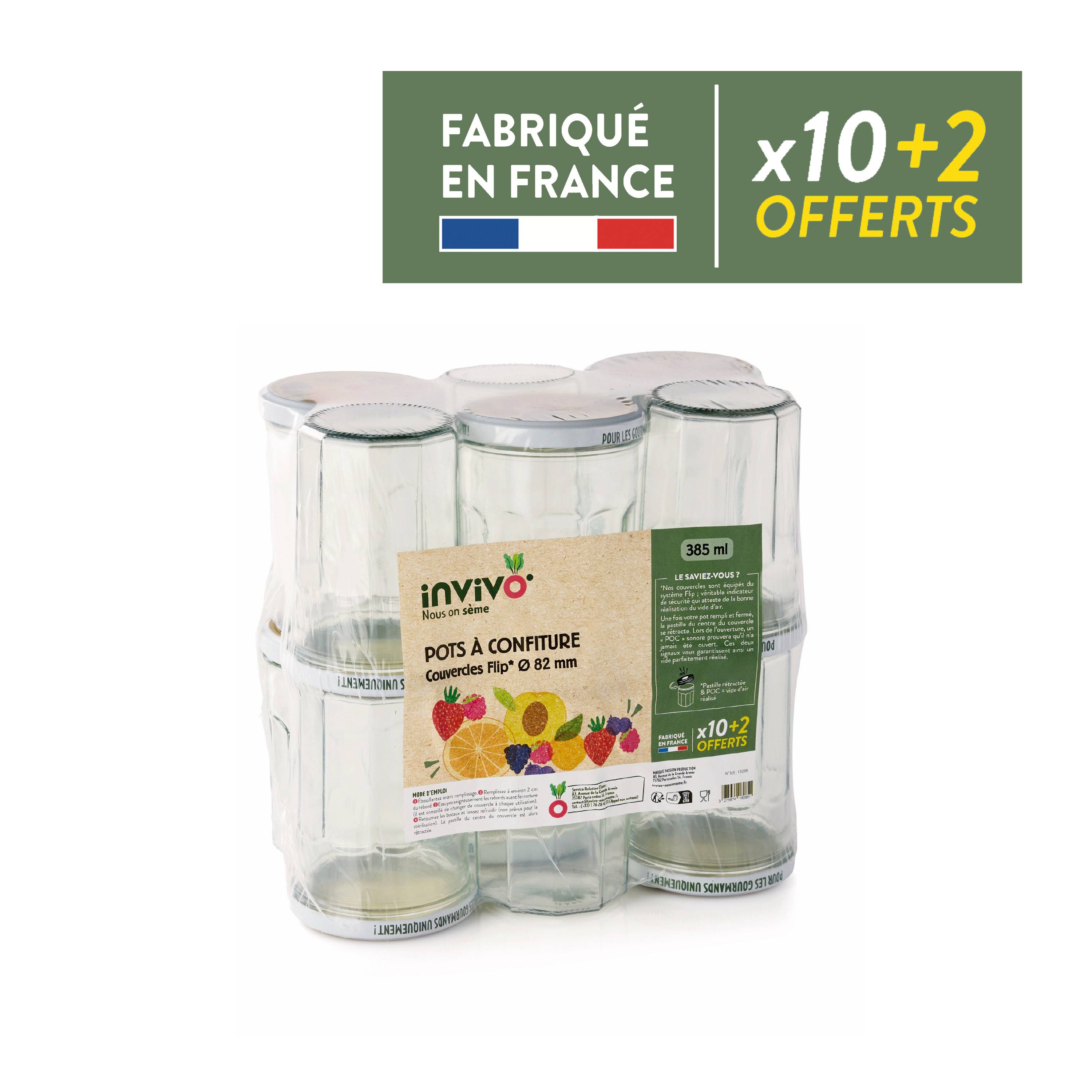 Invivo Nous On Sème - Pots à confiture 385 ml Ø 82 mm x10 + 2 offerts - INVIVO Nous on sème - Imagen 1