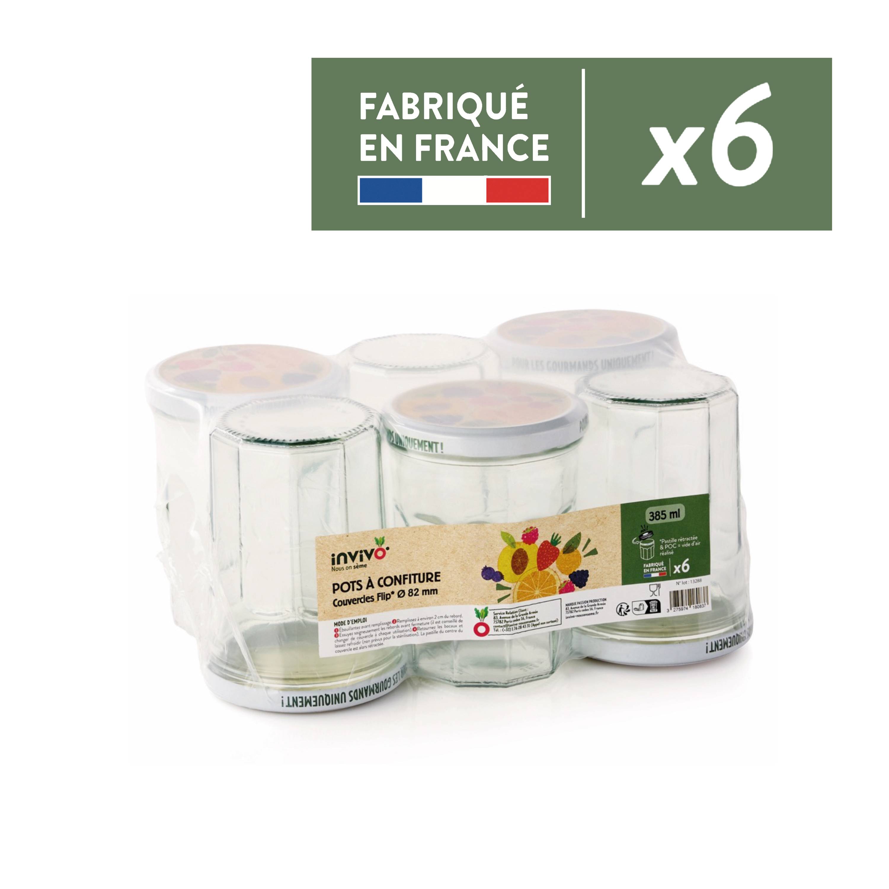 Invivo Nous On Sème - Pots à confiture 324 ml Ø 82 mm x6 - INVIVO Nous on sème