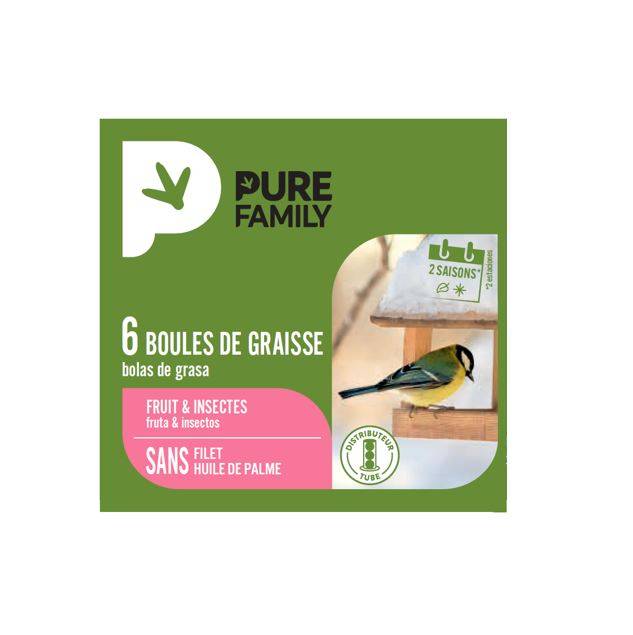 Pure Family - Bolsa de 6 bolas de grasa para aves - 2 sabores - PURE FAMILY - Imagen 2