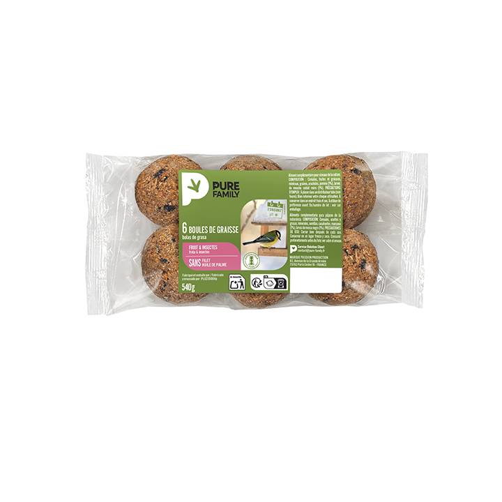Pure Family - Bolsa de 6 bolas de grasa para aves - 2 sabores - PURE FAMILY