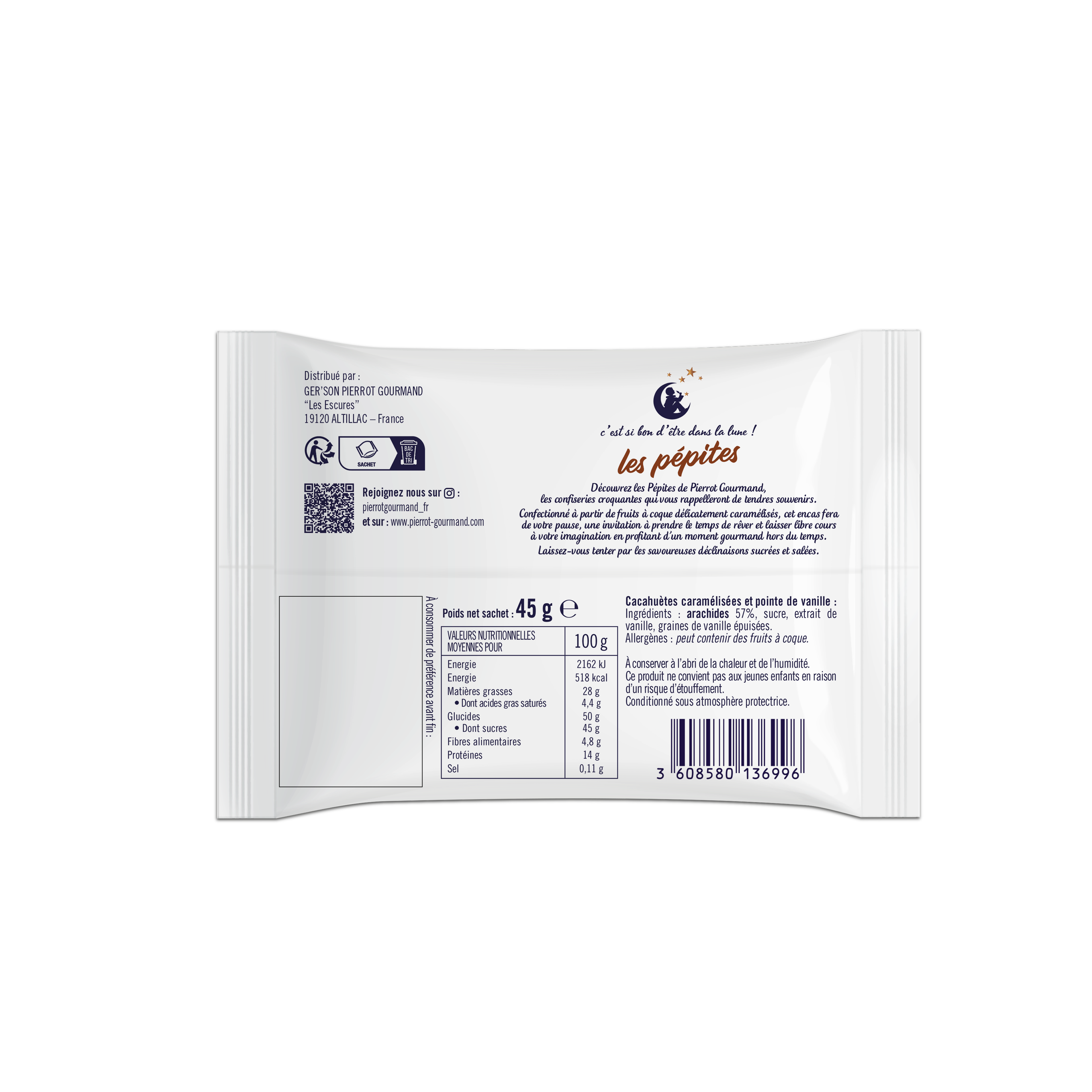 Pierrot Gourmand - Cacahuetes caramelizadas y toque de vainilla 45g - Pierrot Gourmand - Imagen 1