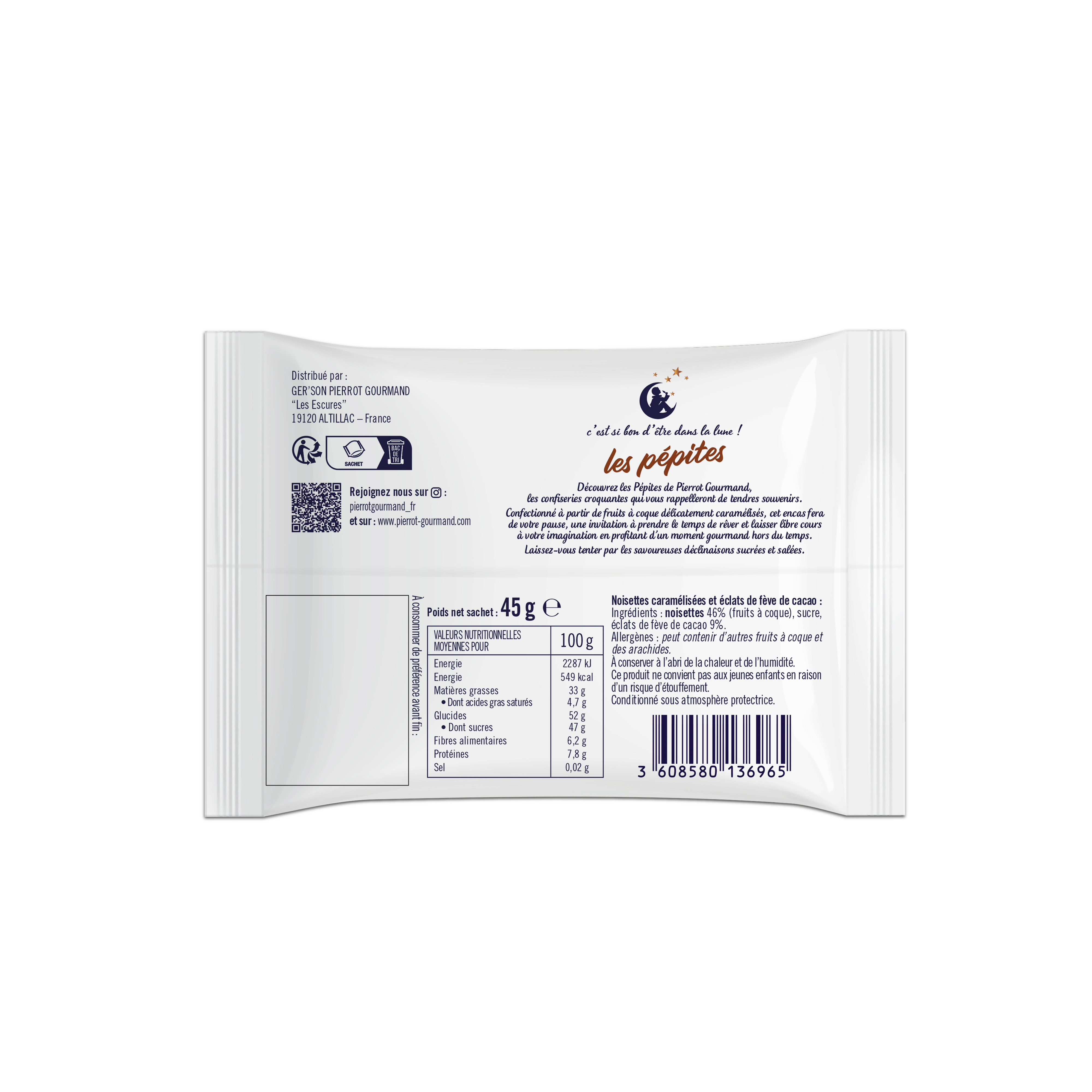 Pierrot Gourmand - Avellanas caramelizadas y trozos de haba de cacao 45g - Pierrot Gourmand - Imagen 2