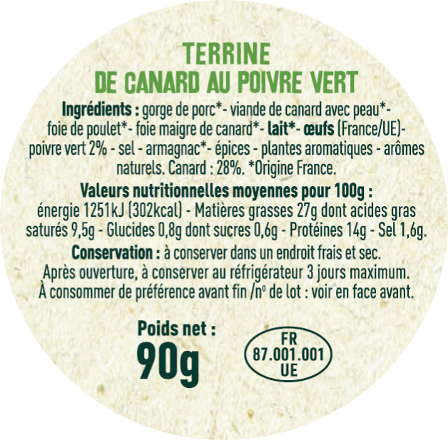 Les Sens du Terroir - Terrina de pato con pimienta verde 90 g - Les Sens du Terroir - Imagen 2