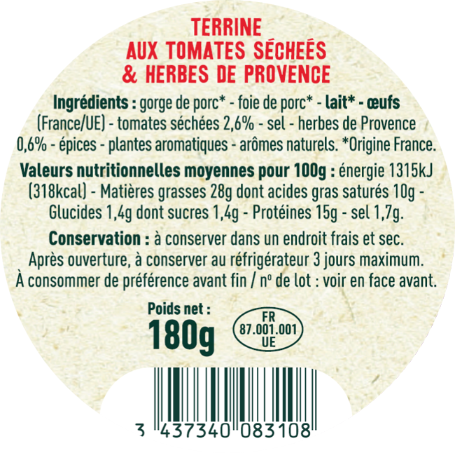 Les Sens du Terroir - Terrina con tomates secos y hierbas de Provenza 180 g - Les Sens du Terroir - Imagen 2