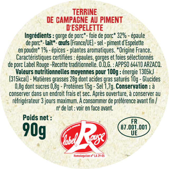 Les Sens du Terroir - Terrina al pimiento de Espelette Label Rouge 90 g - Les Sens du Terroir - Imagen 2
