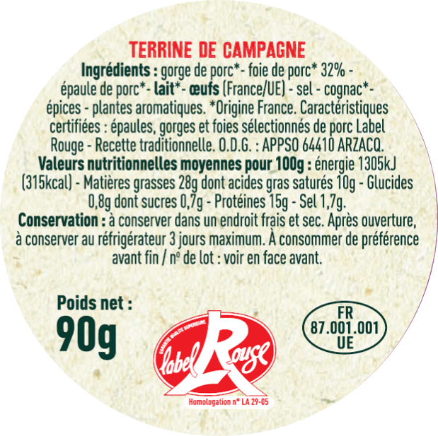 Les Sens du Terroir - Terrina de campo Label Rouge 90 g - Les Sens du Terroir - Imagen 2
