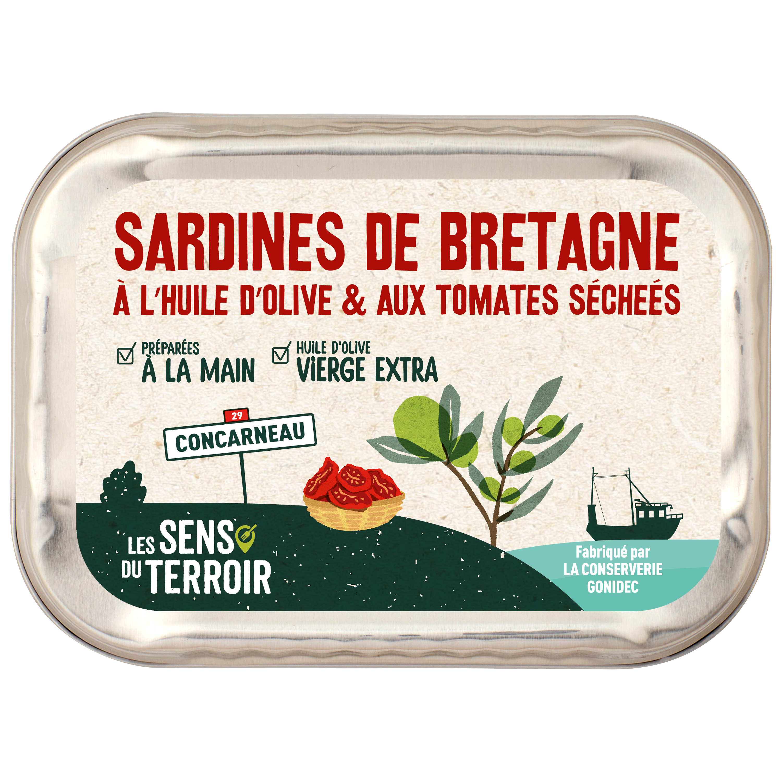 Les Sens du Terroir - Sardines de Bretagne à l'huile d'olive et tomate séchées 115 g - Les Sens du Terroir