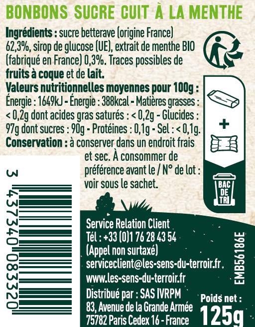 Les Sens du Terroir - Caramelos de menta 125 g - Los Sentidos del Terruño - Imagen 2