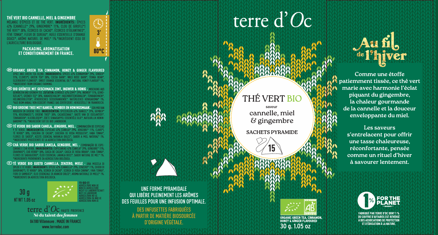 Terre d'Oc - 15 Infusettes thé vert gingembre cannelle 30 g - Terre d'Oc - Image 2