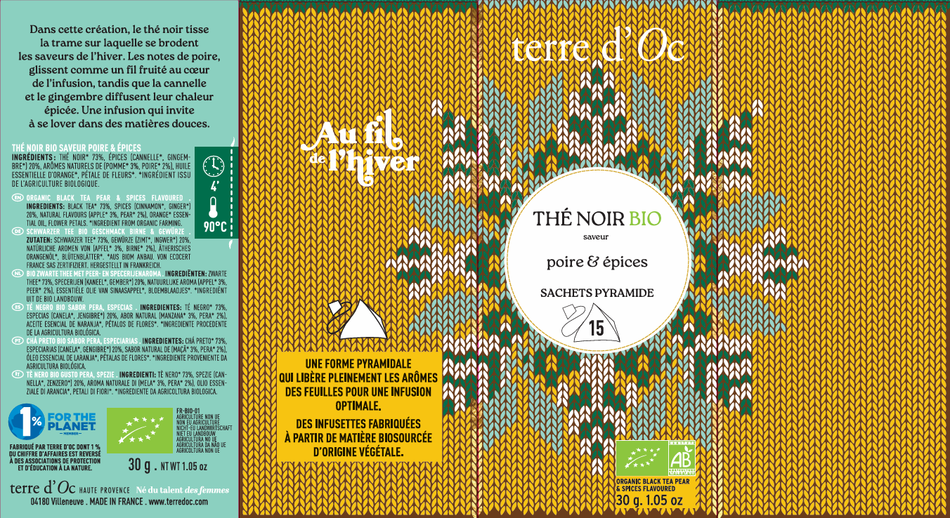 Terre d'Oc - 15 Infusiones té negro pera y especias 30 g - Terre d'Oc - Imagen 2