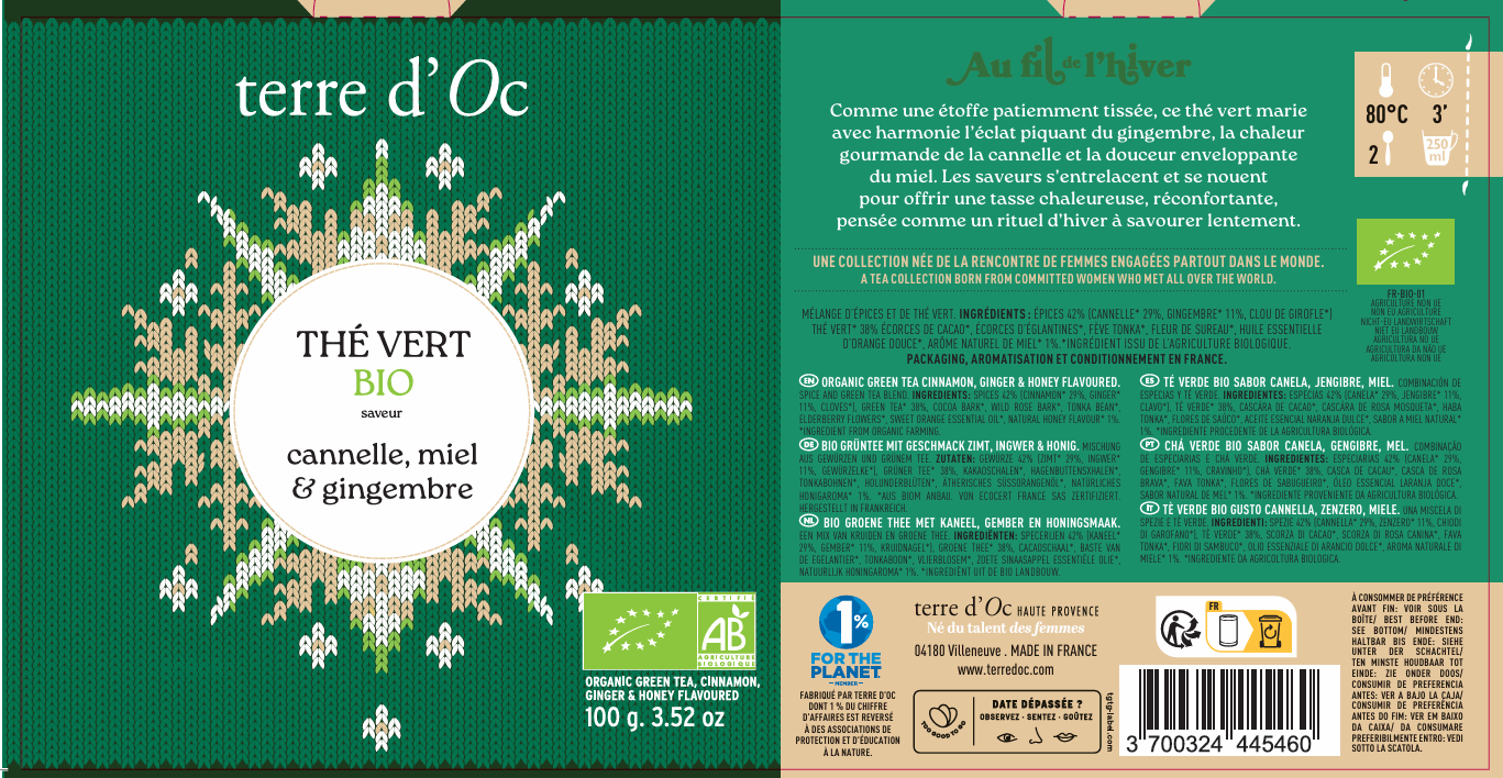 Terre d'Oc - Té verde jengibre canela 100 g - Terre d'Oc - Imagen 2