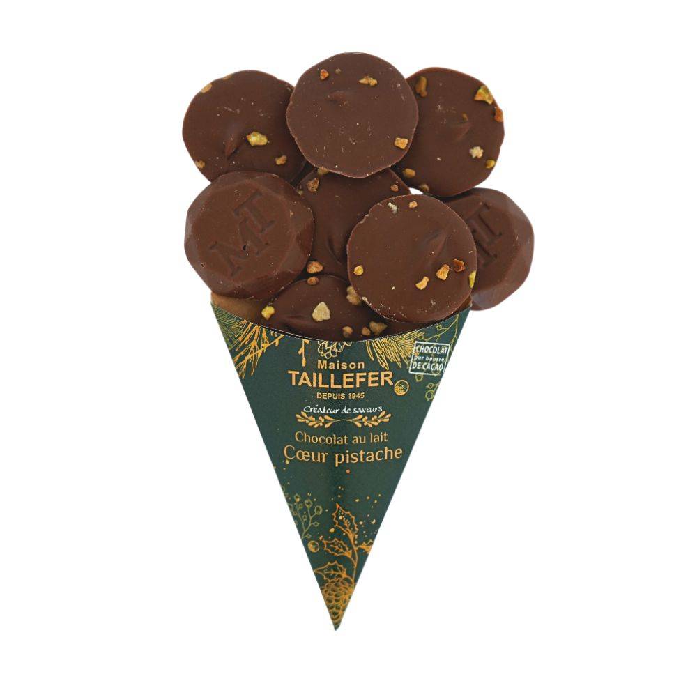 Maison Taillefer - Chocolat lait fourrage pistache cornet 65 g - Maison Taillefer